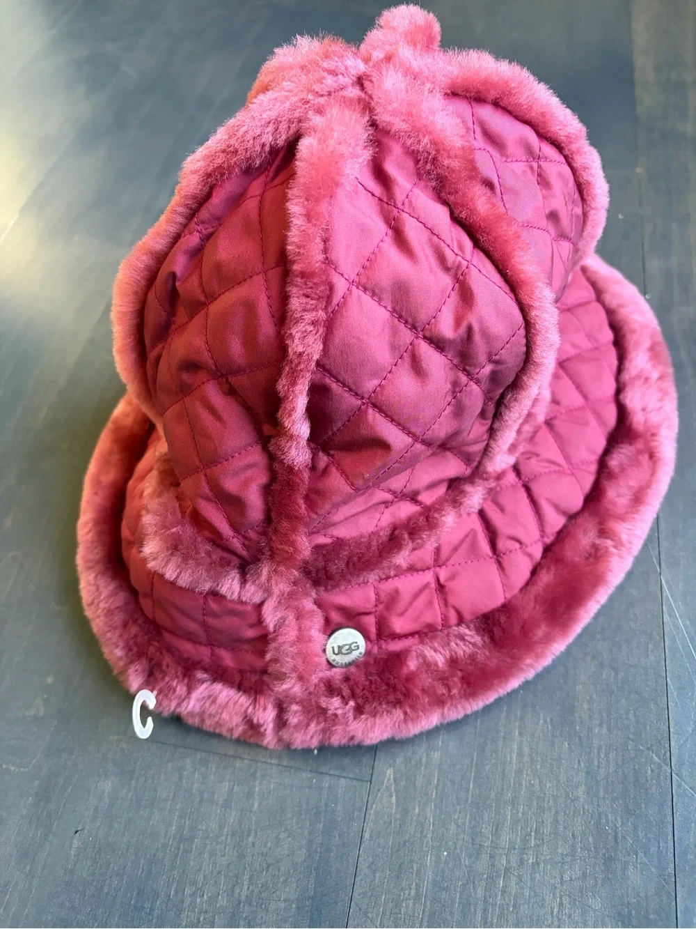 UGG Quilted Faux-Fur Bucket Hat in Burgundy Pink Girls Hat